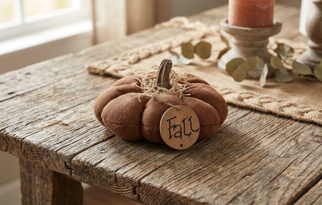 Primitive Mini Stuffed Mossy Top Fall Pumpkin 4" - The Primitive Pineapple Collection
