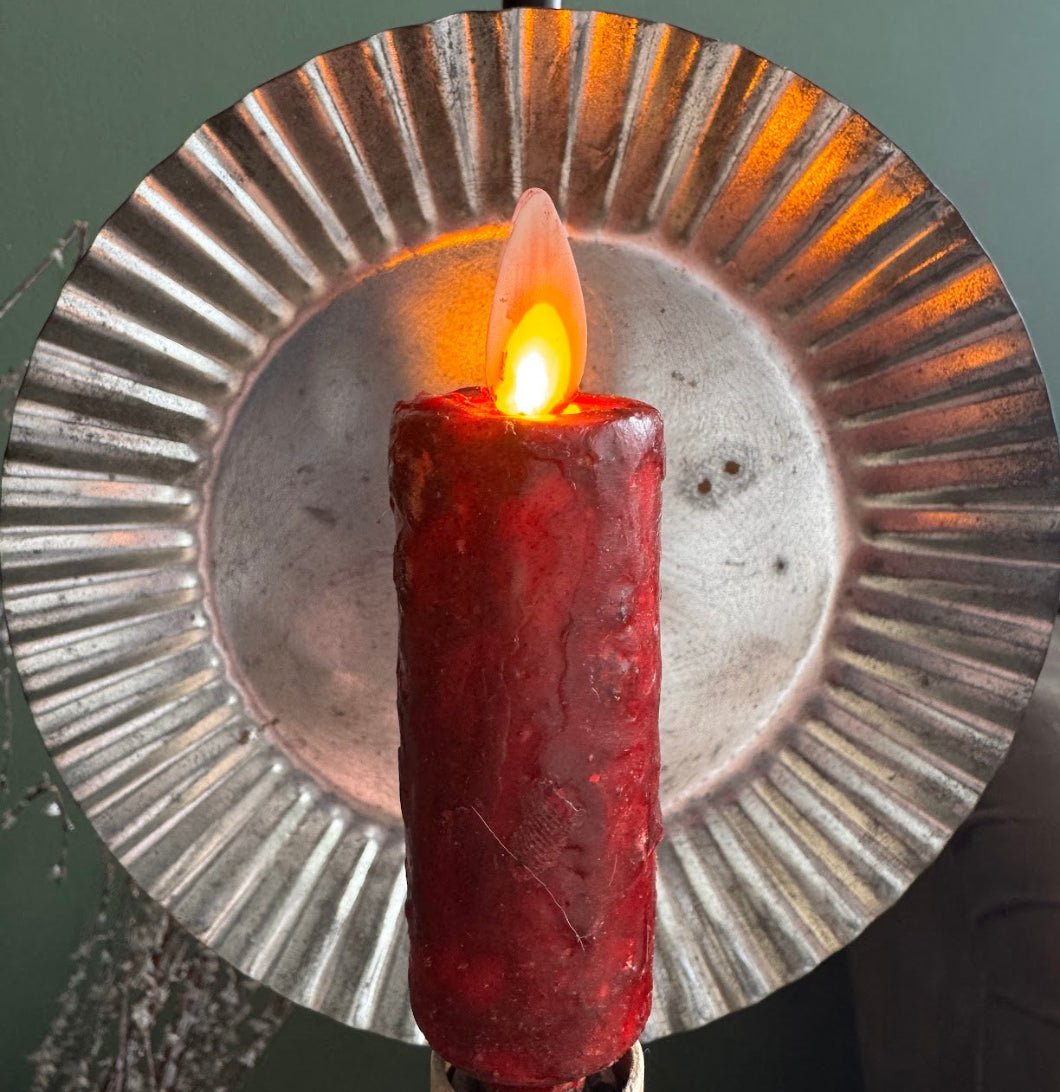 Primitive Country Grungy Burgundy 4" Moving flame Electric Light bulb Candle - The Primitive Pineapple Collection