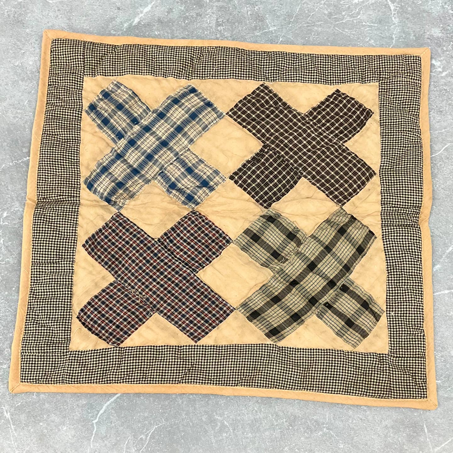 Primitive Farmhouse Cross Patchwork Little Quilt 18" Table Topper/Wall Decor - The Primitive Pineapple Collection