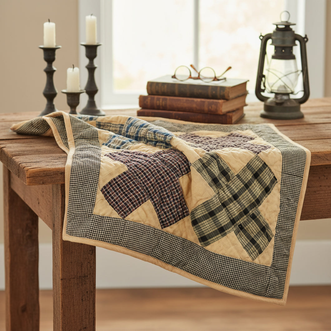 Primitive Farmhouse Cross Patchwork Little Quilt 18" Table Topper/Wall Decor