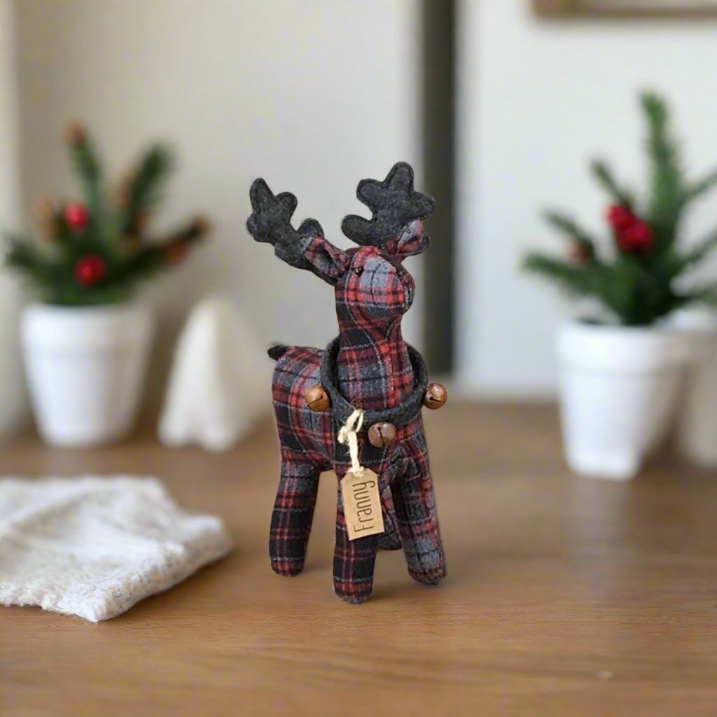 Primitive Country Honey and Me Christmas Franny Small Plaid Reindeer Doll - The Primitive Pineapple Collection