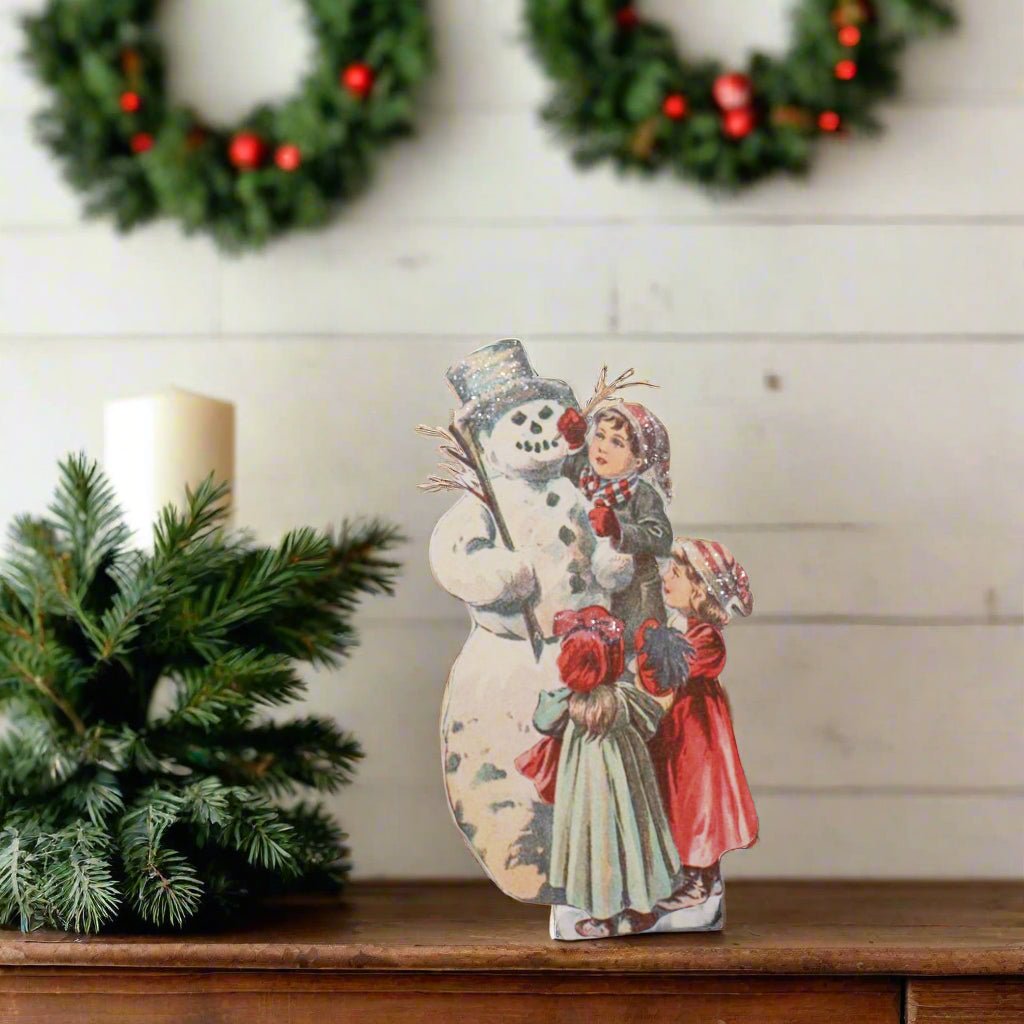 Ragon House Vintage/Retro 10" Family Building Snowman Dummy Board - The Primitive Pineapple Collection
