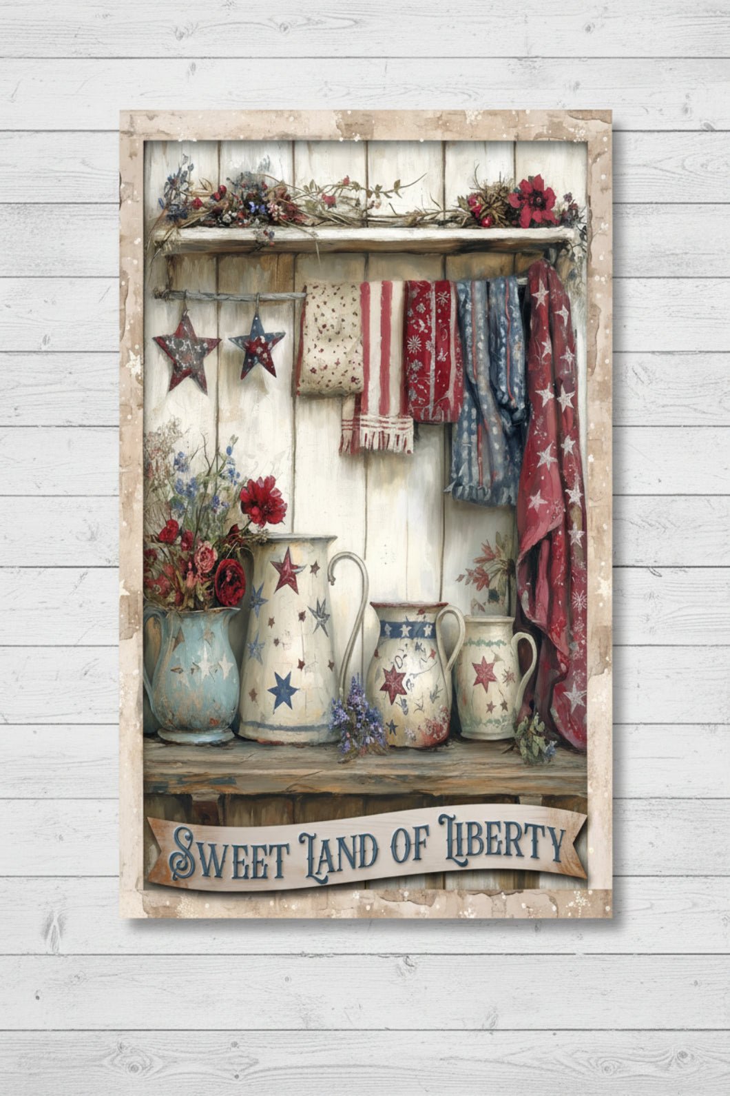 Sweet Land of Liberty Metal Sign – Patriotic Wall Decor 12" x 8" - The Primitive Pineapple Collection
