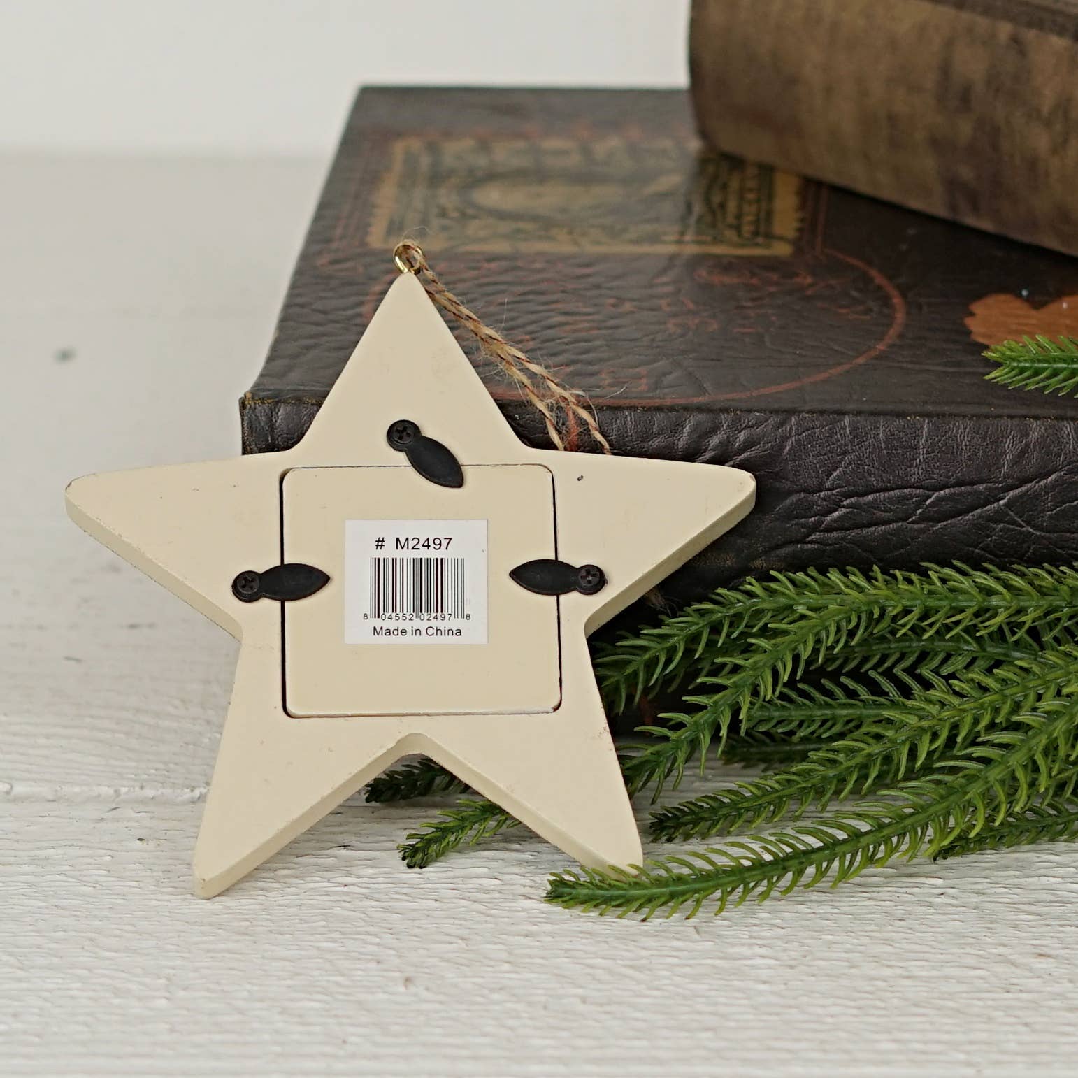 Primitive Christmas Star Picture Frame w/ Cardinal Ornament 5" - The Primitive Pineapple Collection