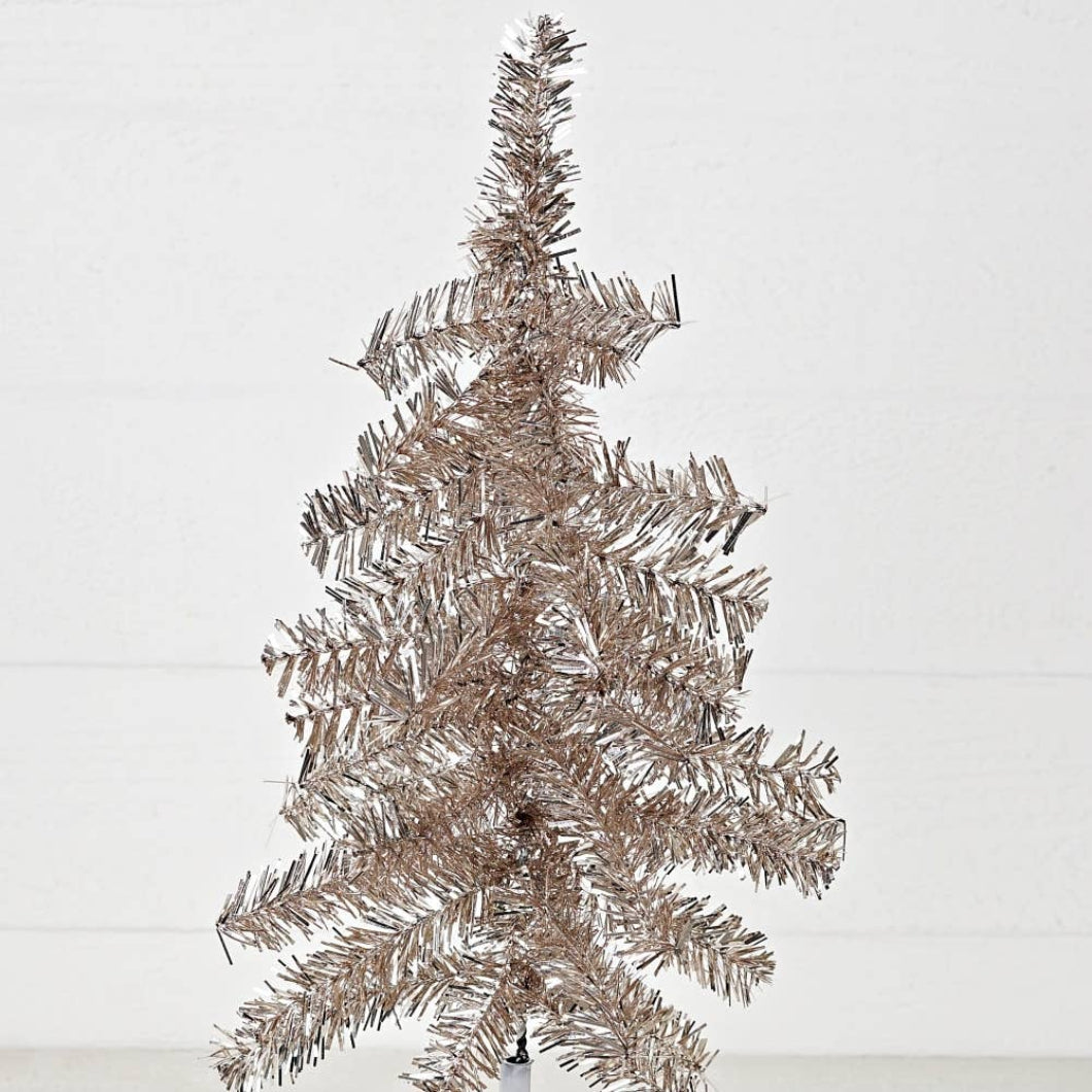 Primitive Christmas Retro Looking Snazzy Champagne Tinsel Tree 21"