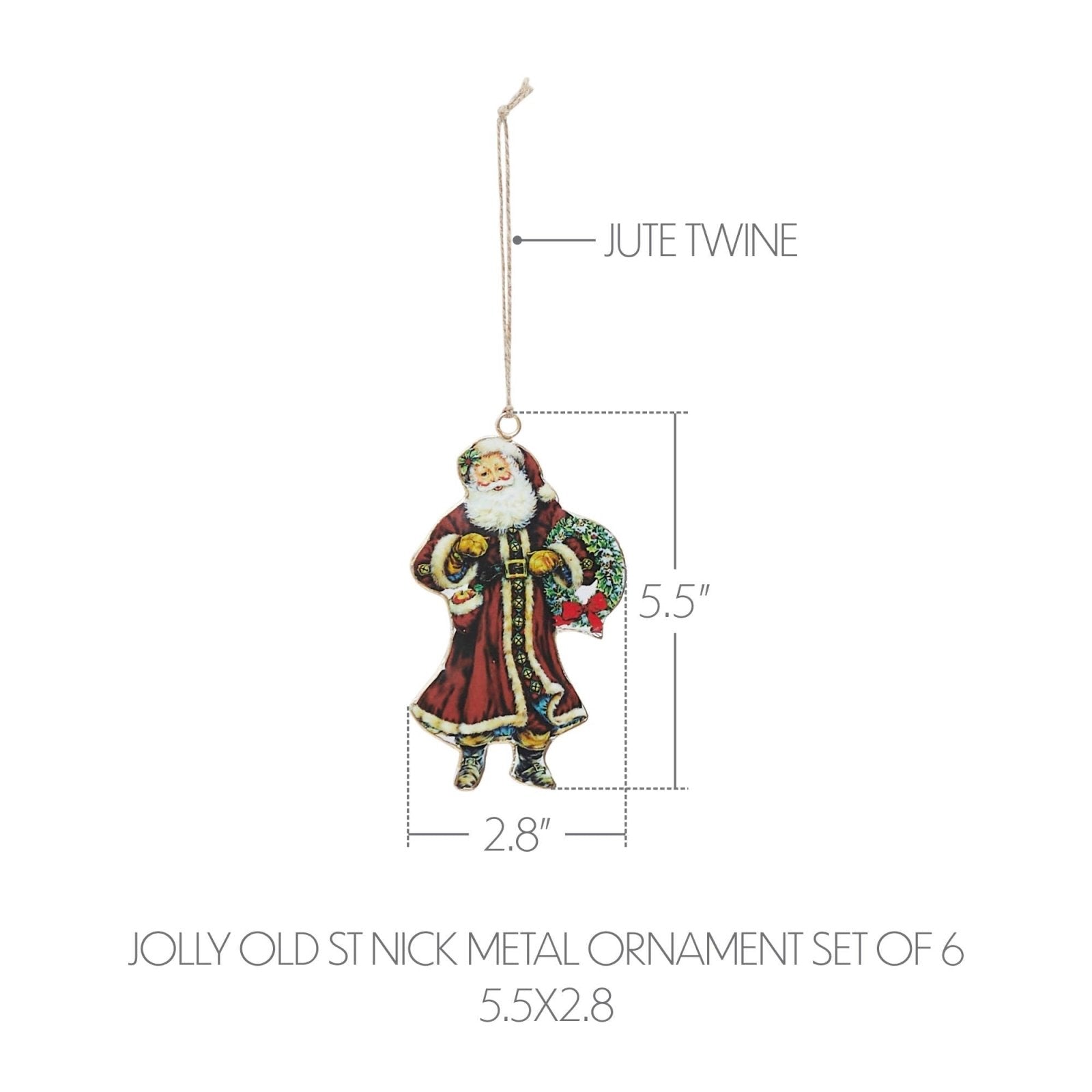 Primitive Retro Vintage Look Jolly Old St Nick Metal Ornament 5.5 inch - The Primitive Pineapple Collection