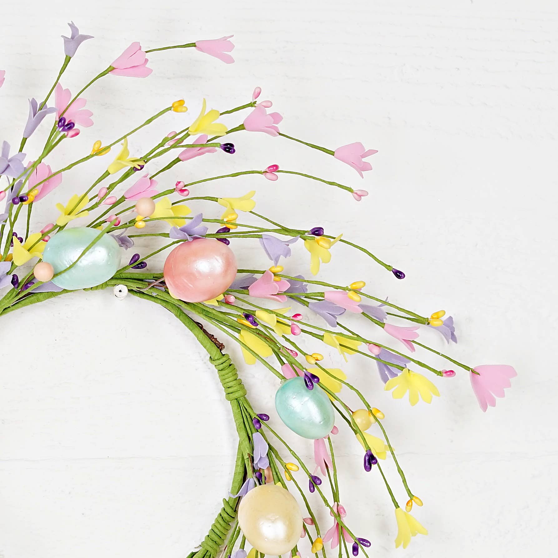 Farmhouse Spring Easter 16" Candy Shop Wreath w/ Easter Eggs and Forsythia - The Primitive Pineapple Collection