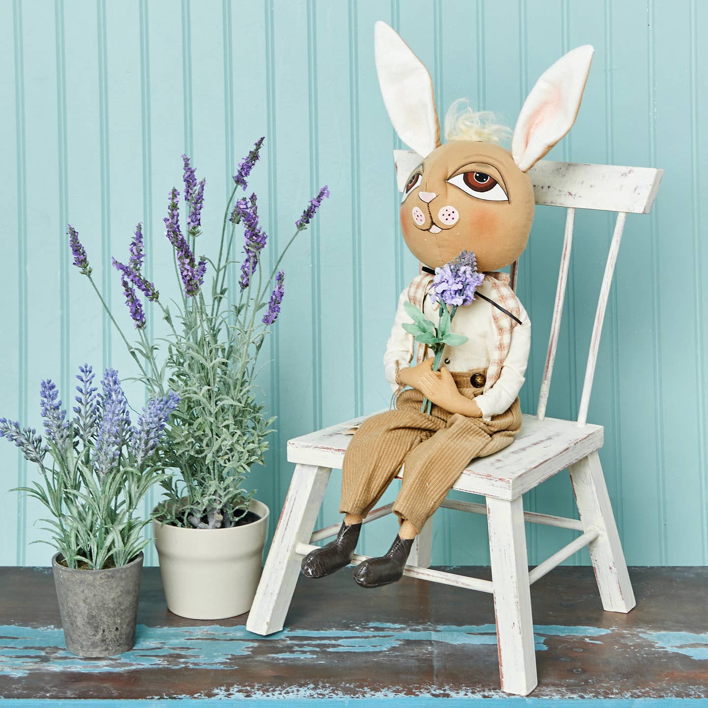 Primitive Folk Wilbur Rabbit Gathered Traditions Art Doll 23" - The Primitive Pineapple Collection