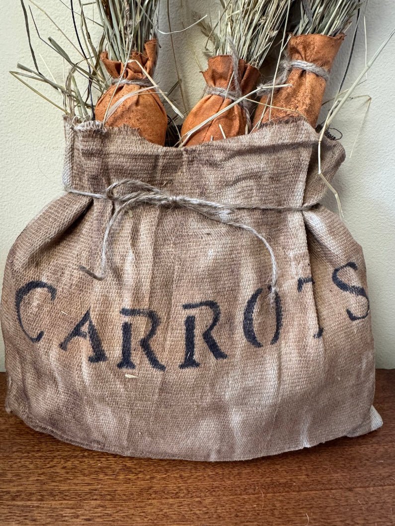 Primitive Handcrafted Spring Easter Large Burlap Carrot Bag - The Primitive Pineapple Collection