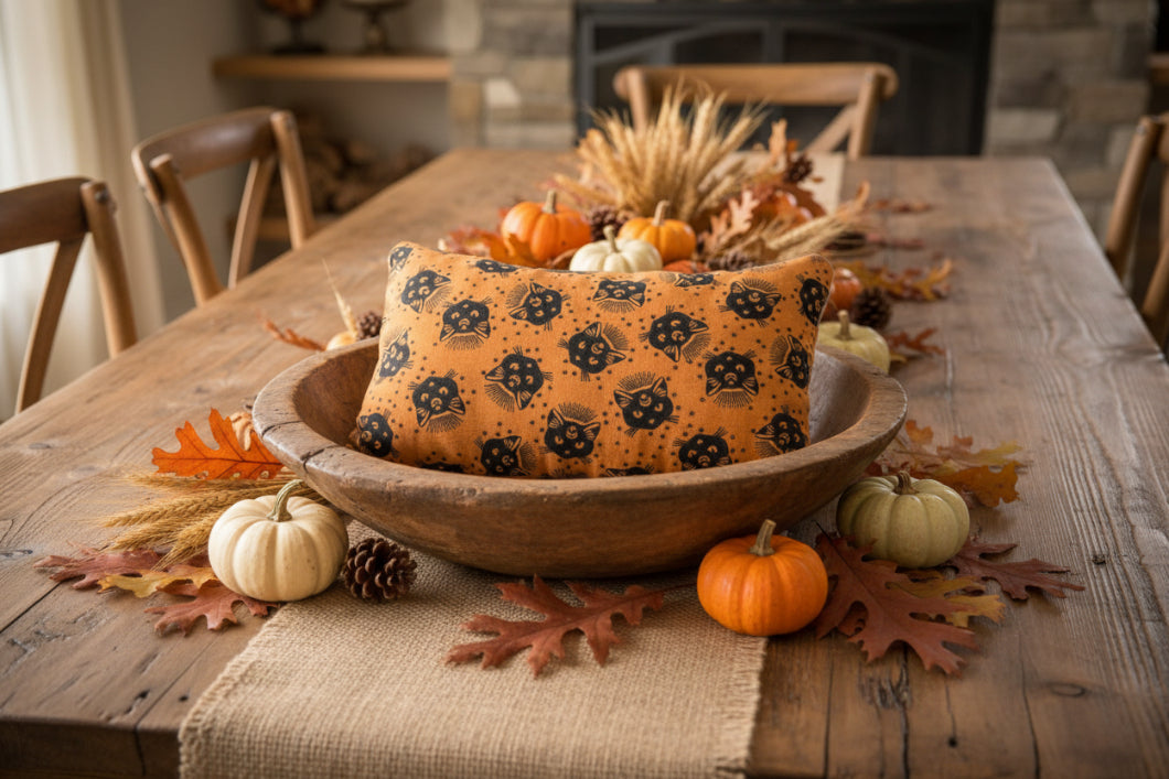Primitive Handcrafted Fall Halloween Black Kitty Pillow Tuck 9” x 5" - The Primitive Pineapple Collection