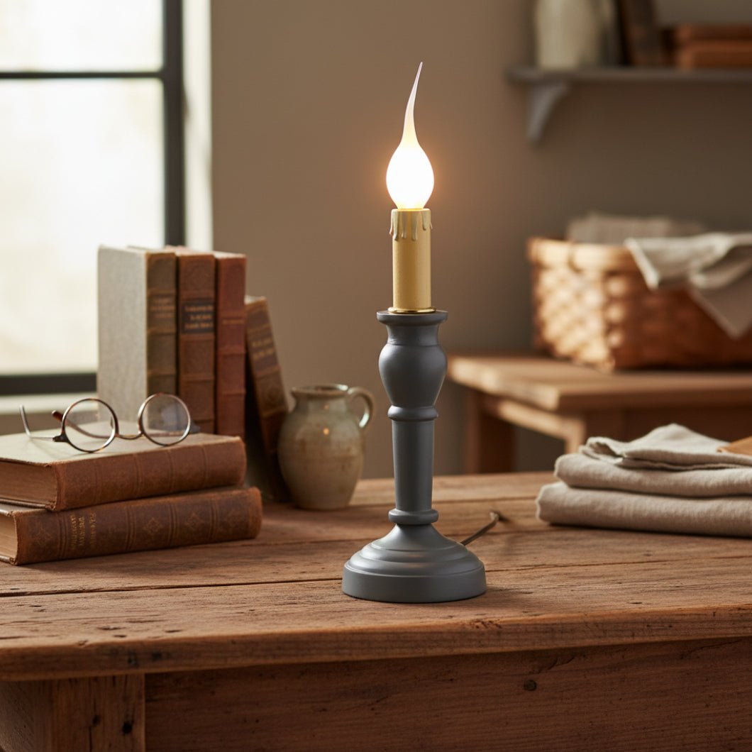 Primitive Wellington Spindle Lamp - Pewter Gray Accent Lamp - The Primitive Pineapple Collection