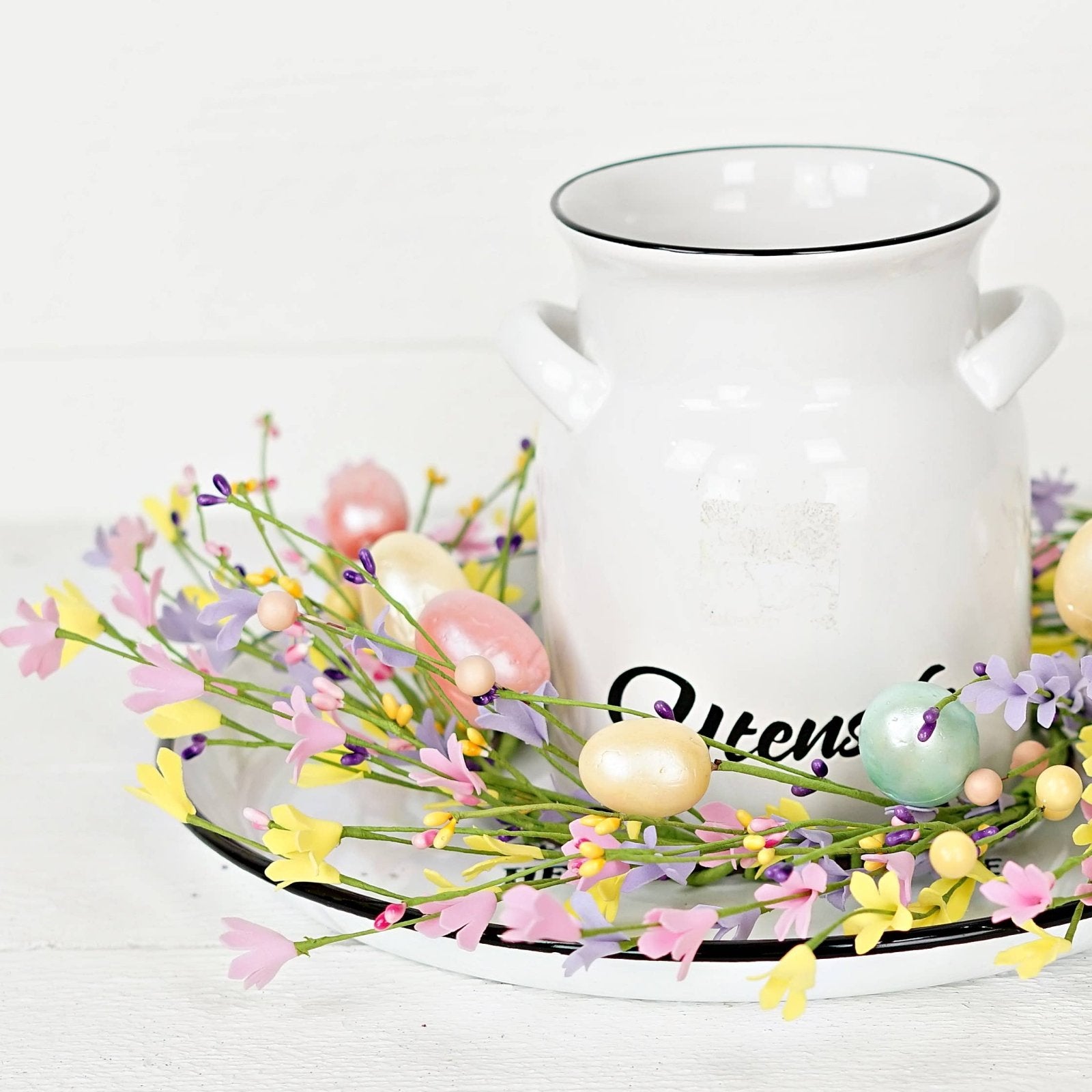 Farmhouse Spring Easter 16" Candy Shop Wreath w/ Easter Eggs and Forsythia - The Primitive Pineapple Collection