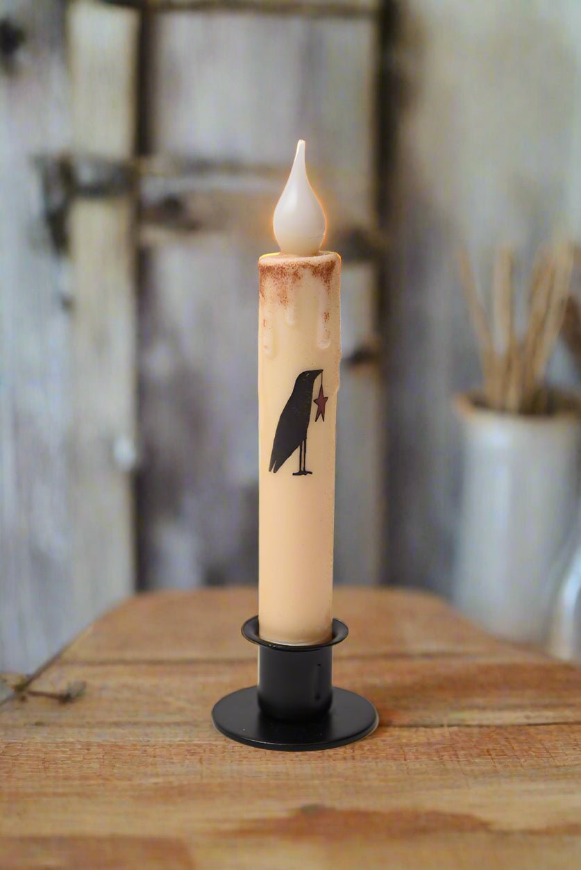 Primitive Handcrafted Crow Holding Star 7" LED Taper Candle - The Primitive Pineapple Collection