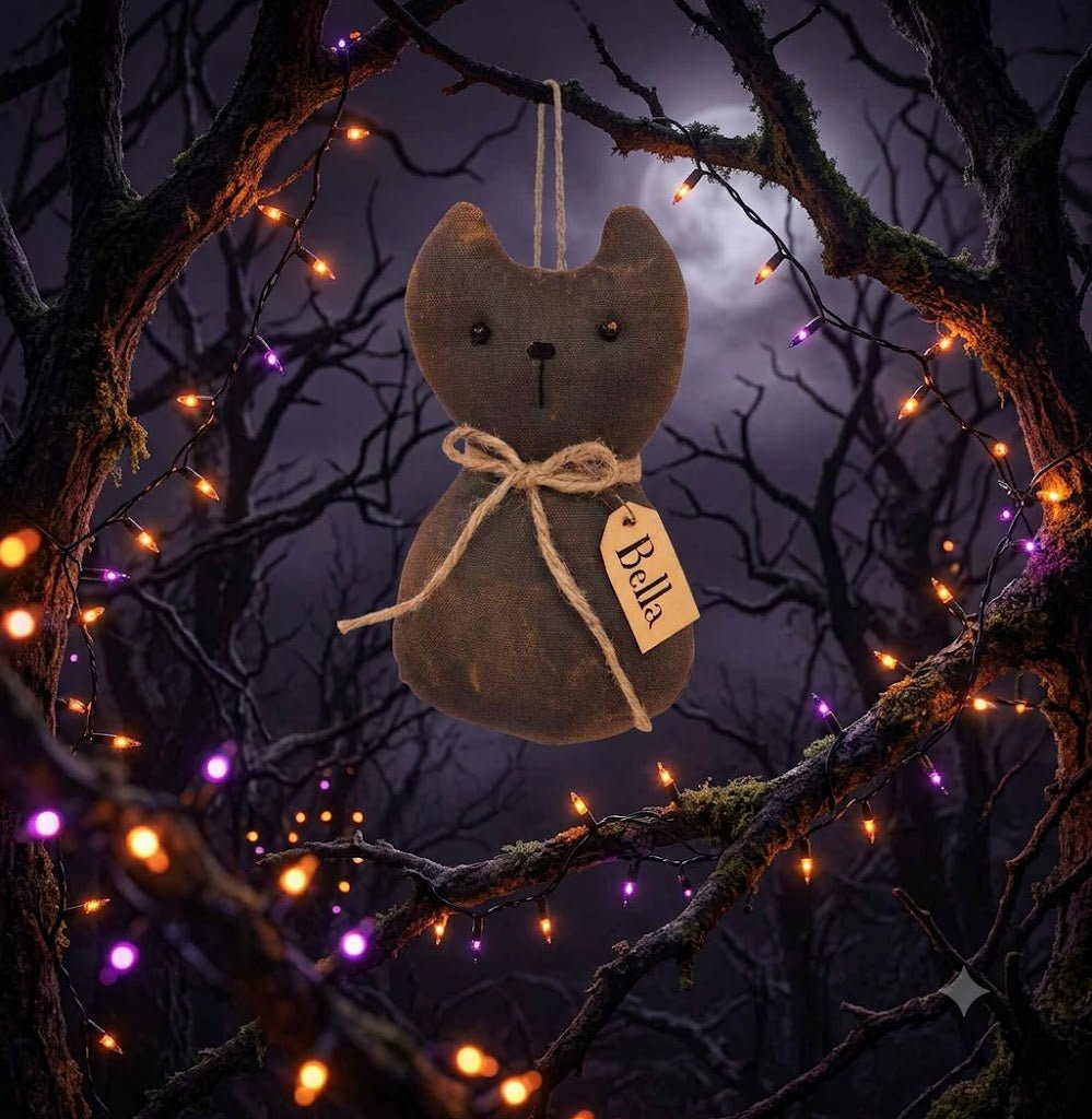 Primitive Fall Halloween Bella Black Cat Ornament - The Primitive Pineapple Collection
