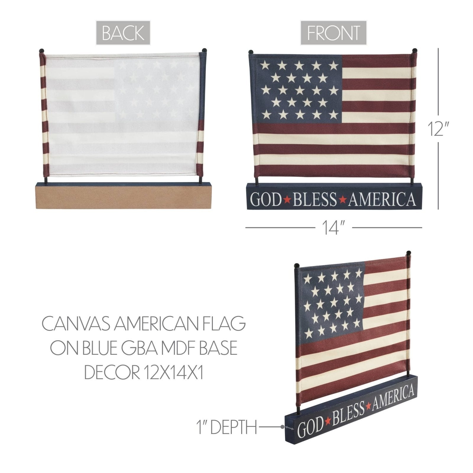 Primitive Americana Canvas American Flag on Blue Base Decor 12"x14"x1" - The Primitive Pineapple Collection