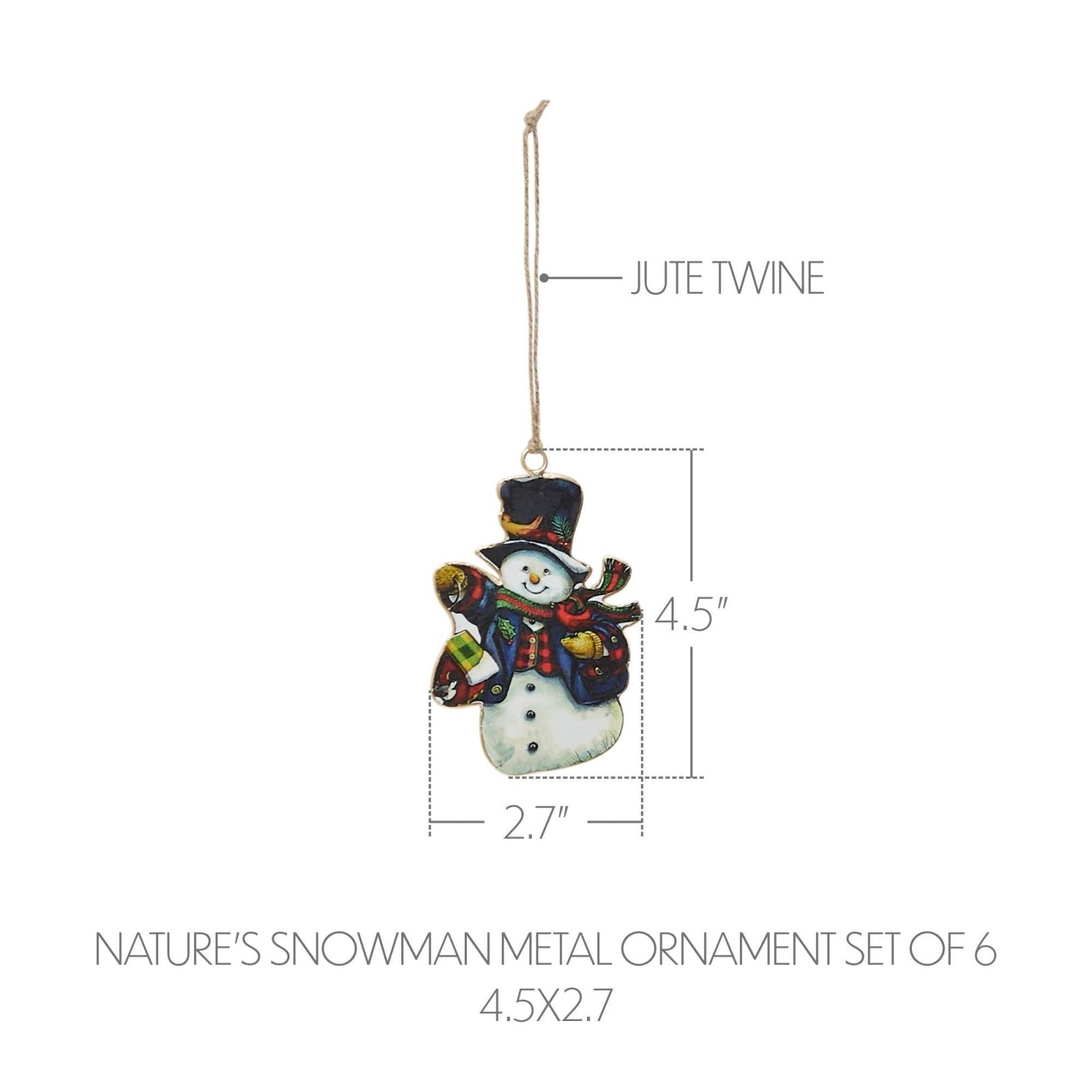 Primitive Retro Vintage Look Snowman Metal Ornament 4.5 inch - The Primitive Pineapple Collection