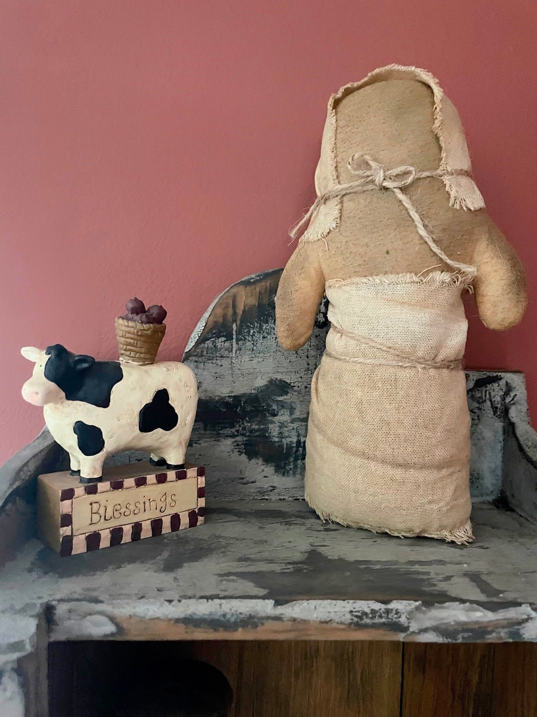 Primitive Handcrafted USA Folk Art 9" Amish Prairie Doll with Apron 8" - The Primitive Pineapple Collection