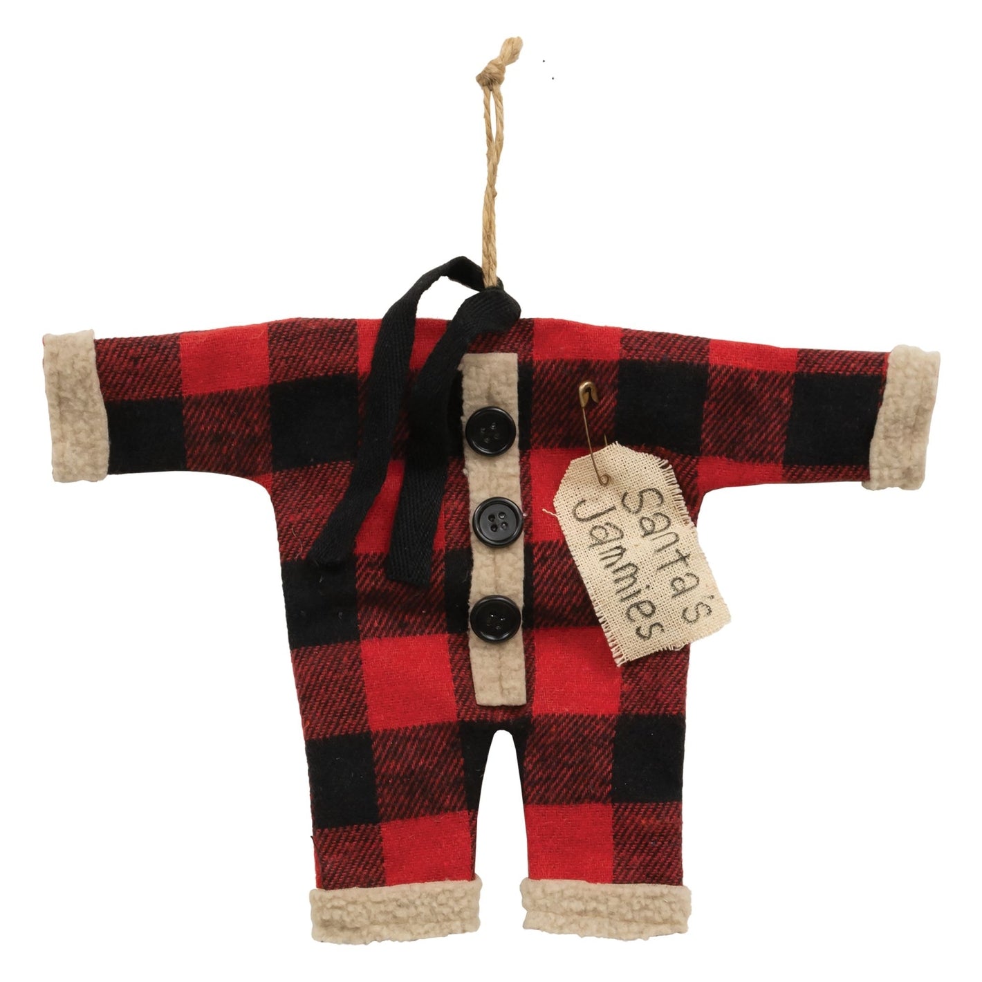 Primitive Christmas Buffalo Plaid Santa Jammies Ornament 7"