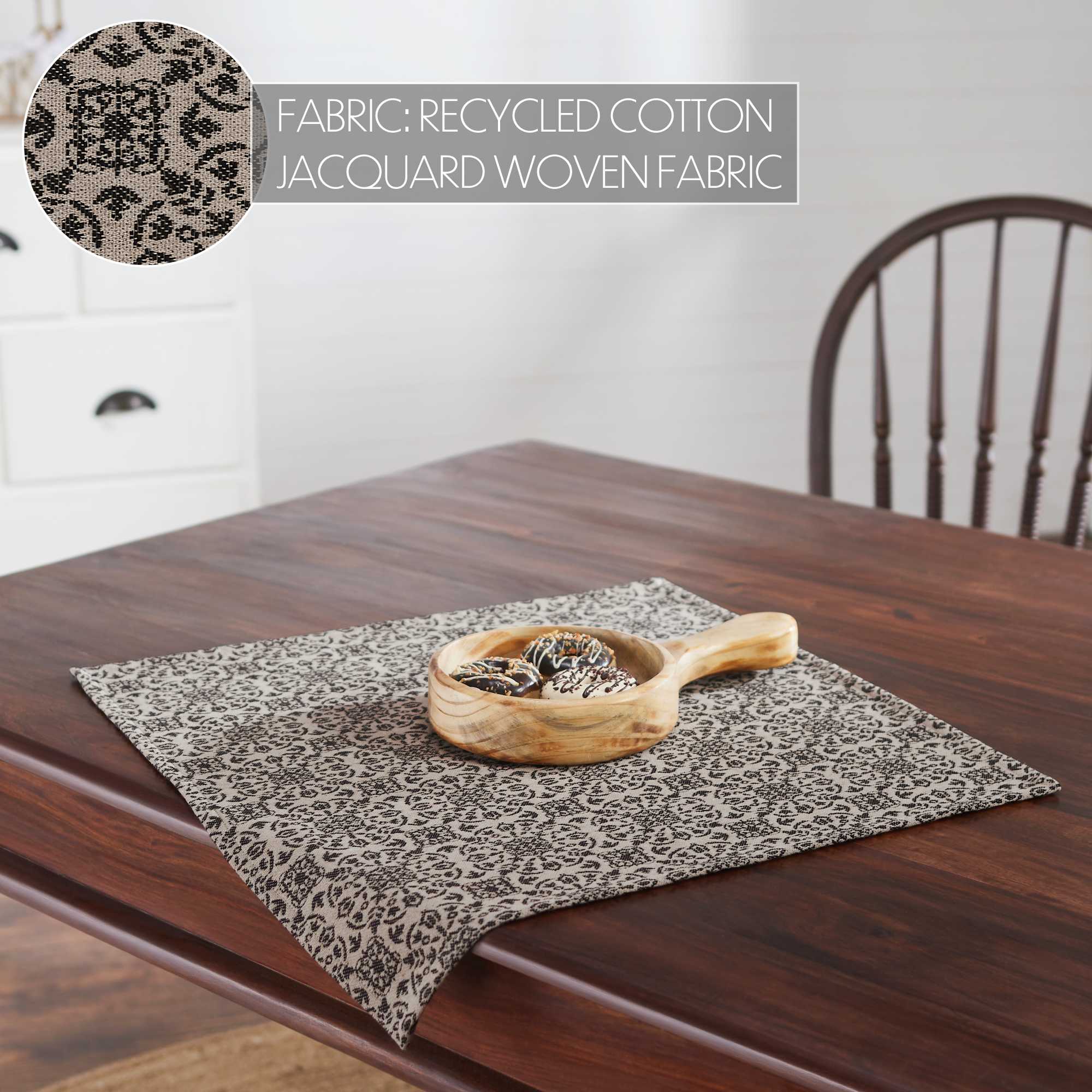 Farmhouse Black Tan Jacquard Table Topper 20x20 - The Primitive Pineapple Collection