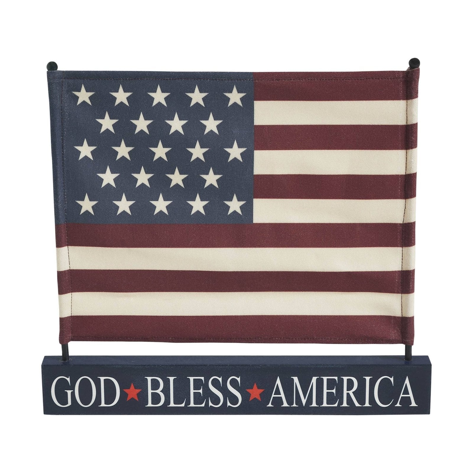 Primitive Americana Canvas American Flag on Blue Base Decor 12"x14"x1" - The Primitive Pineapple Collection