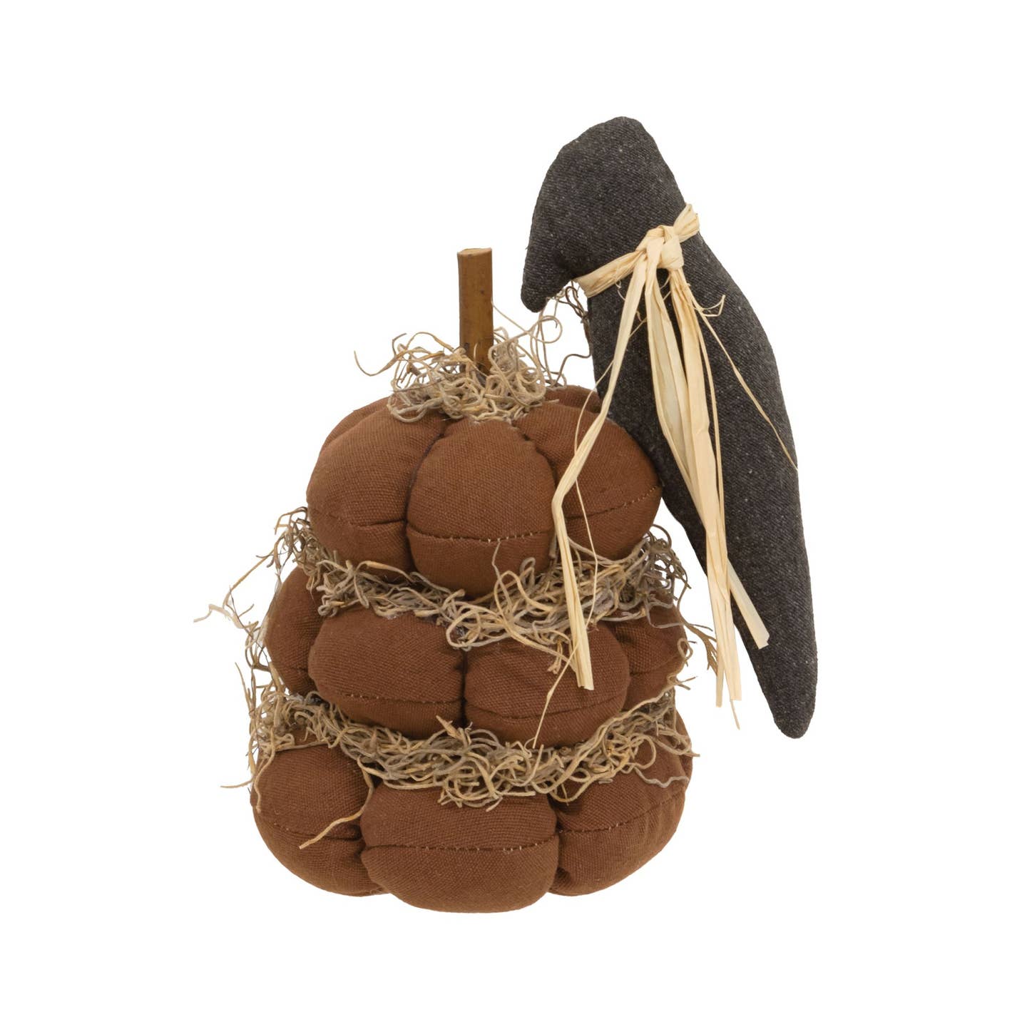 Primitive Halloween Stuffed Pumpkin Stack W/Primitive Crow 8" - The Primitive Pineapple Collection