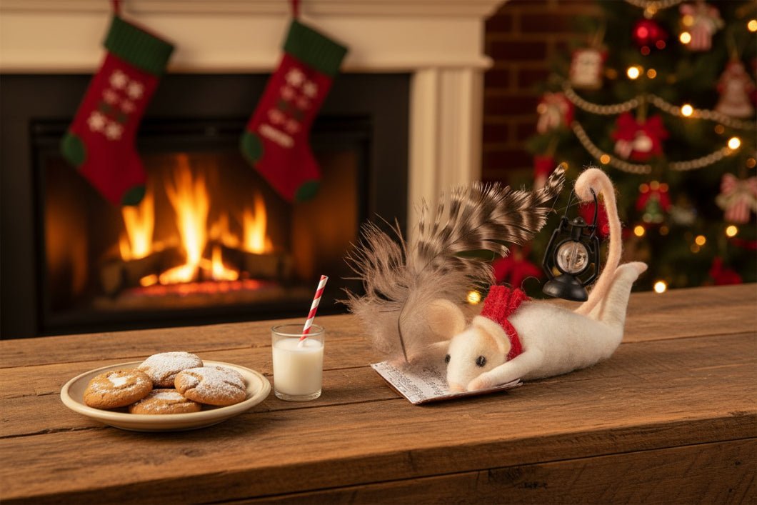Primitive Christmas Felt Mouse Writing Christmas List Ornament - The Primitive Pineapple Collection