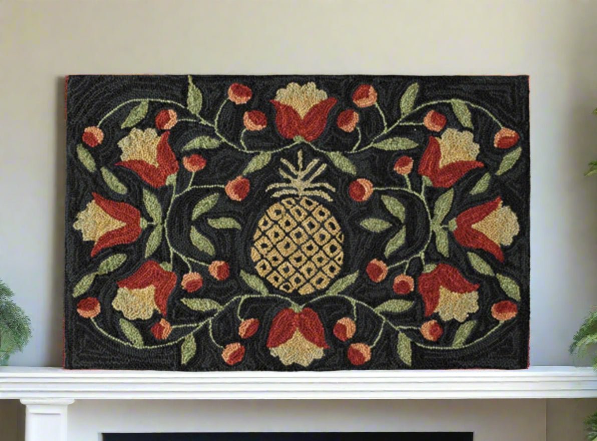 Primitive Farmhouse Pineapple Hooked Rug 2&