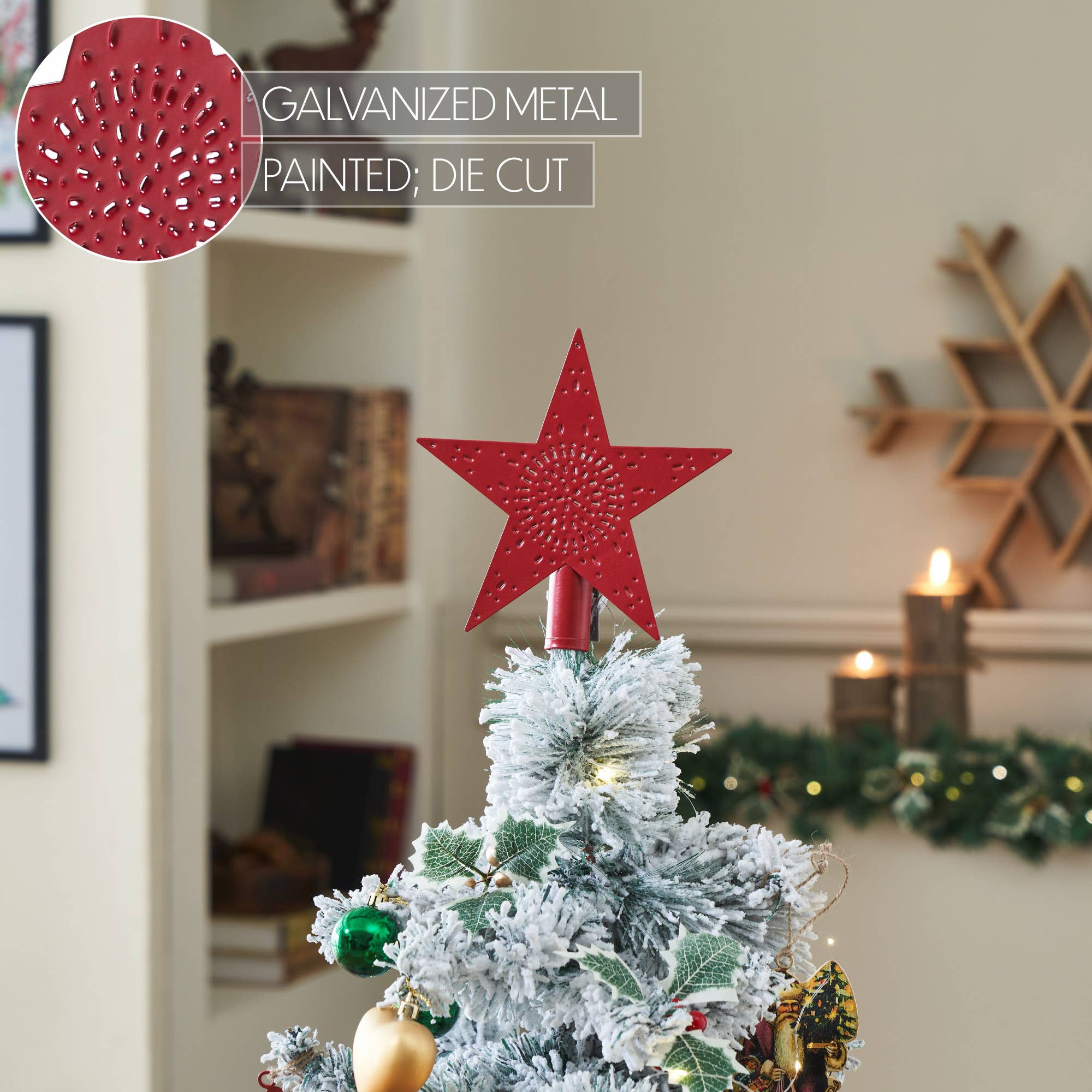 Americana Punched Metal Star Tree Topper Barn Red 6.75x6.75x1 - The Primitive Pineapple Collection