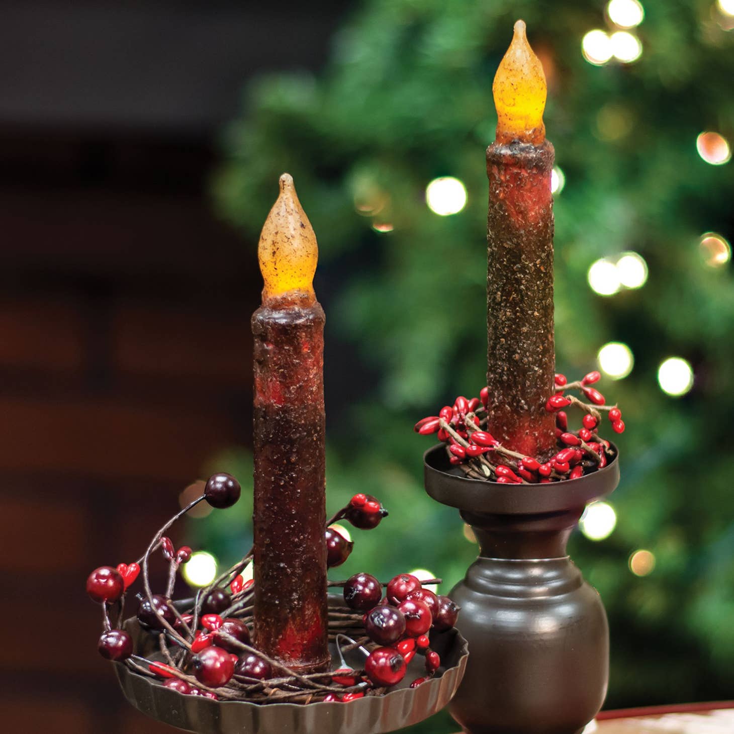 Primitive/Country Grubby Burnt Burgundy 6" timer Taper Candle - The Primitive Pineapple Collection