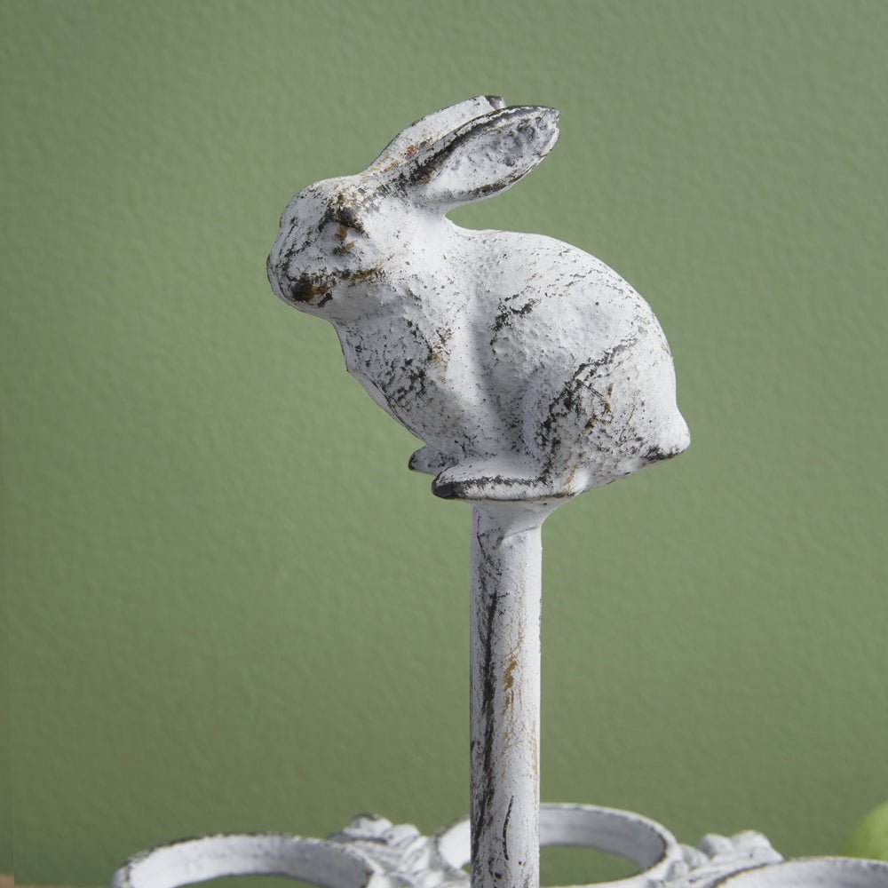 Primitive Easter Spring White Cast Iron Bunny Egg Holder - The Primitive Pineapple Collection