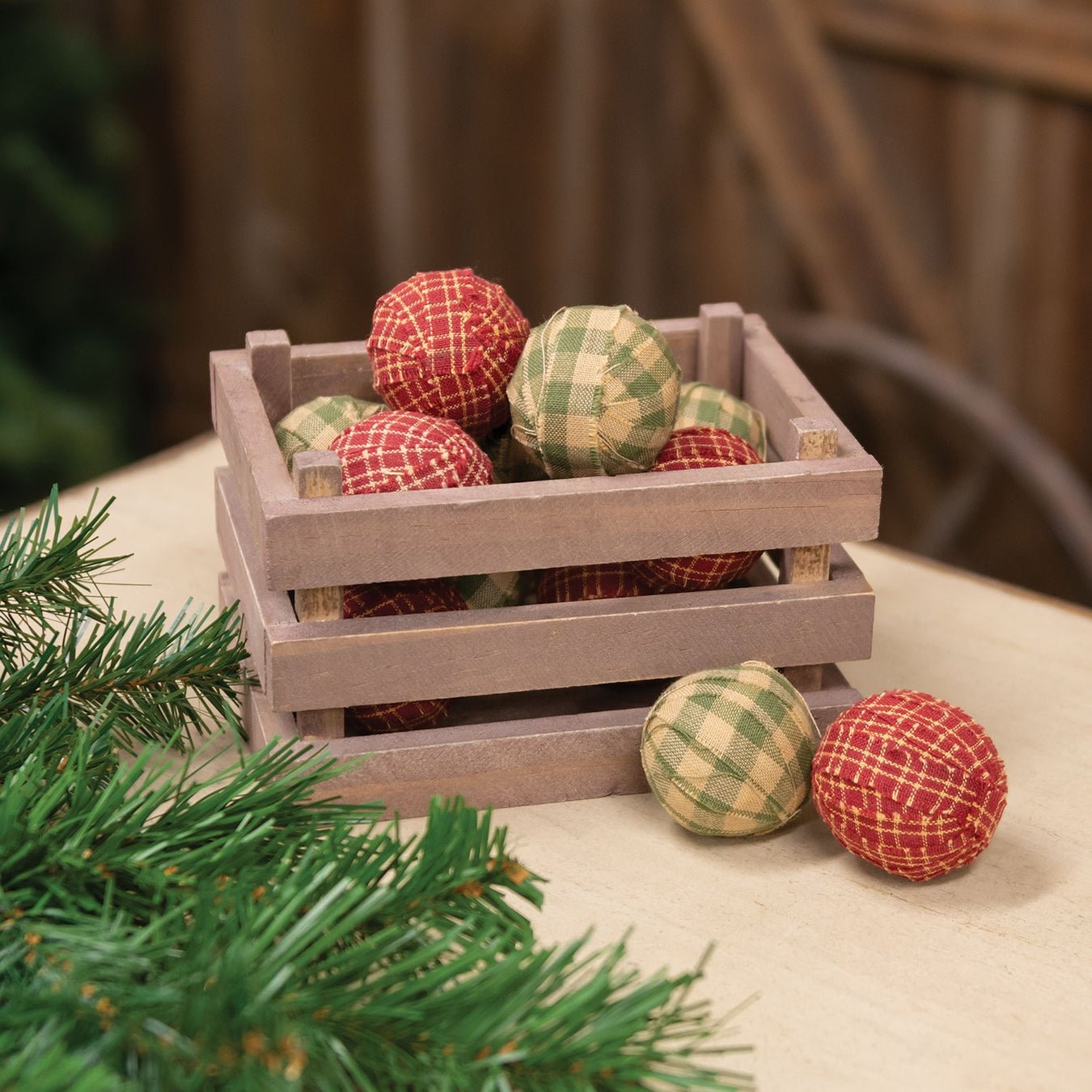 Primitive 12 pc 1.5" Small Red/Green Rag Balls Bowl Filler - The Primitive Pineapple Collection
