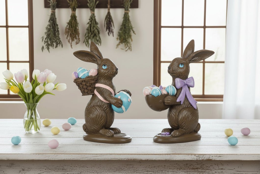 Farmhouse Spring Easter Faux Chocolate Bunny Figurine 2 Styles - The Primitive Pineapple Collection