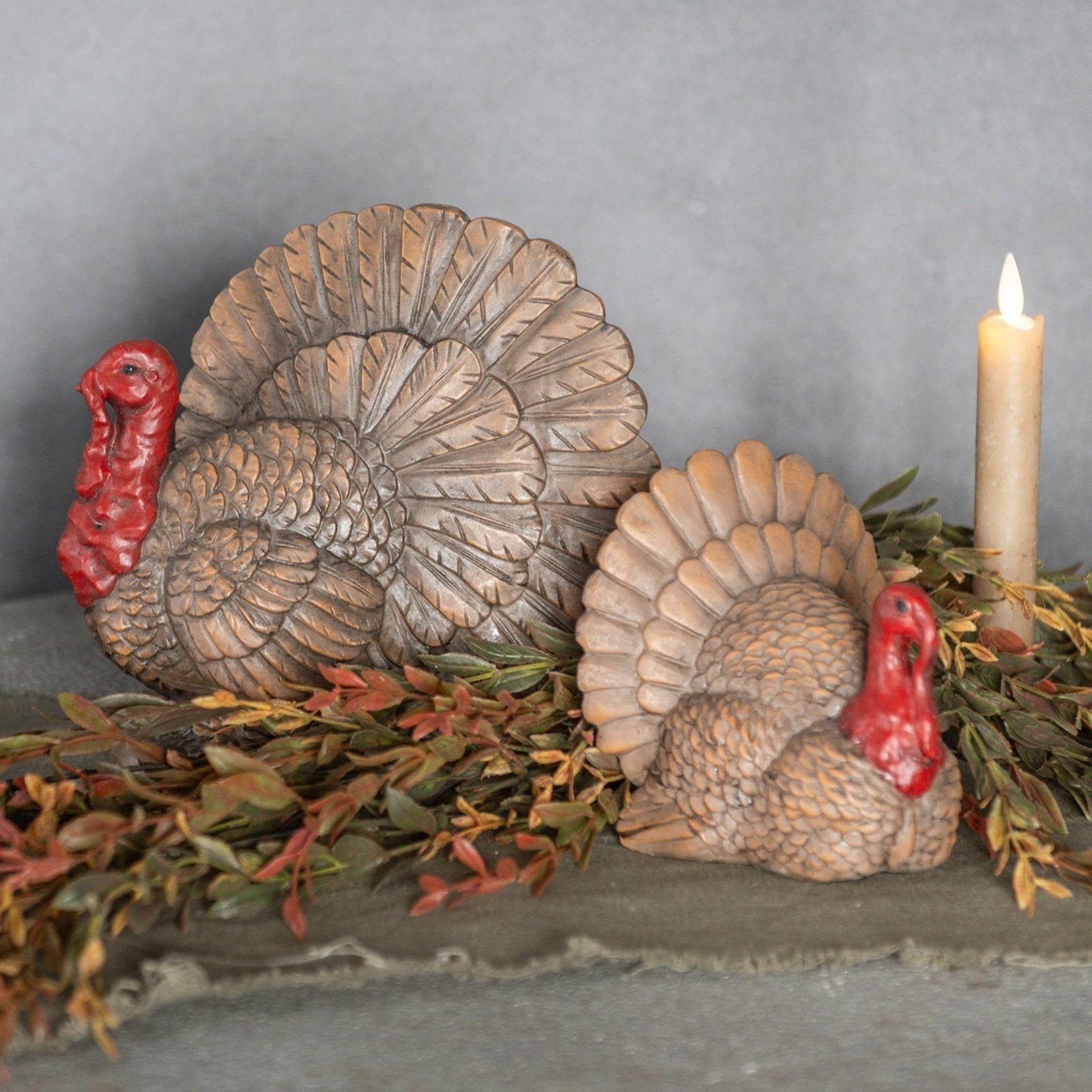 Primitive Fall Ragon House Thanksgiving 7.5" Brown & Red Tabletop Turkey Shelf Sitter - The Primitive Pineapple Collection