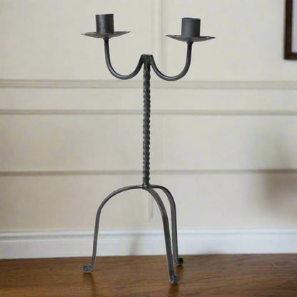 Primitive Double Taper Wrought Iron Candle Holder