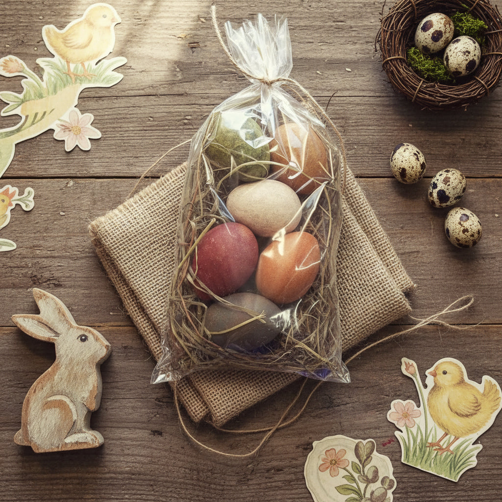 Primitive Colonial Handcrafted Spring 6 pc Egg w/ Prim Easter Grass - The Primitive Pineapple Collection
