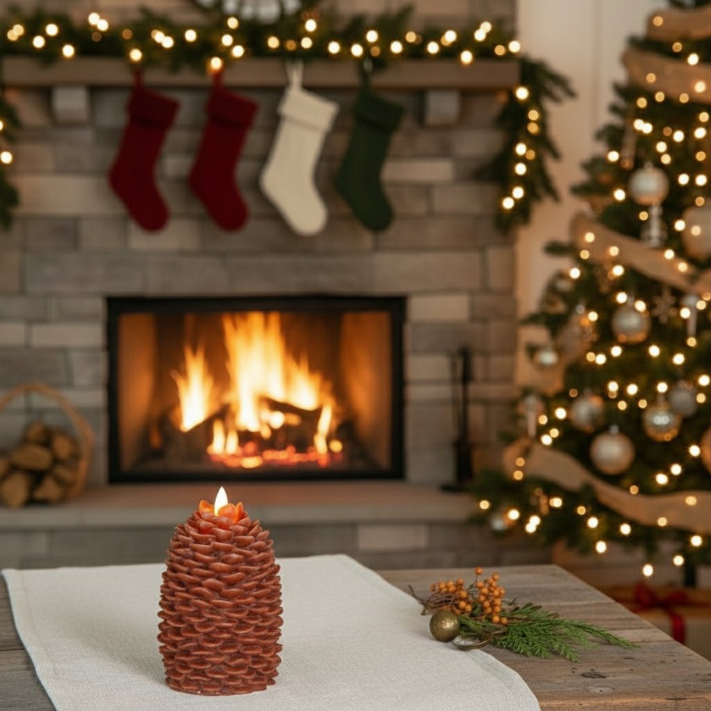 Primitive Farmhouse Flameless Bronze Moving Wick 6" Pinecone Candle - The Primitive Pineapple Collection