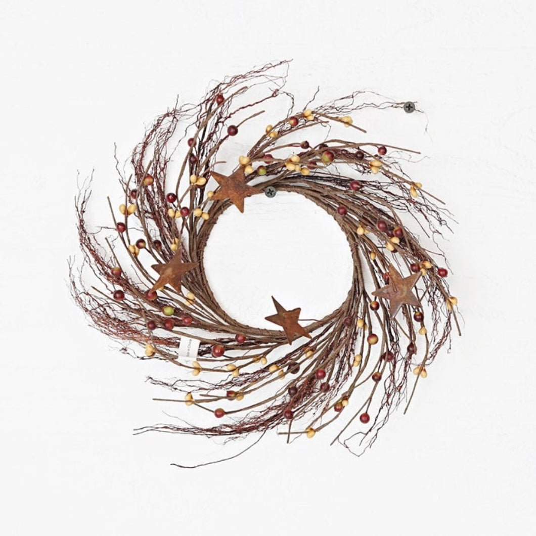 Primitive Farmhouse 4" Willow Berry and Stars Candle Ring - The Primitive Pineapple Collection