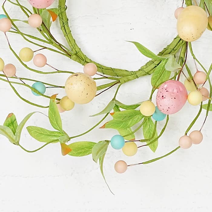 Farmhouse Spring Easter 3.5in Pastel Eggs with Willow Leaves Candle Ring - The Primitive Pineapple Collection