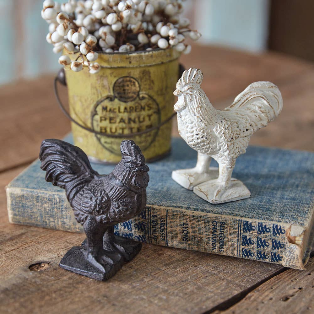 Primitive Country Antique White Cast Iron Rooster 3.5" - The Primitive Pineapple Collection
