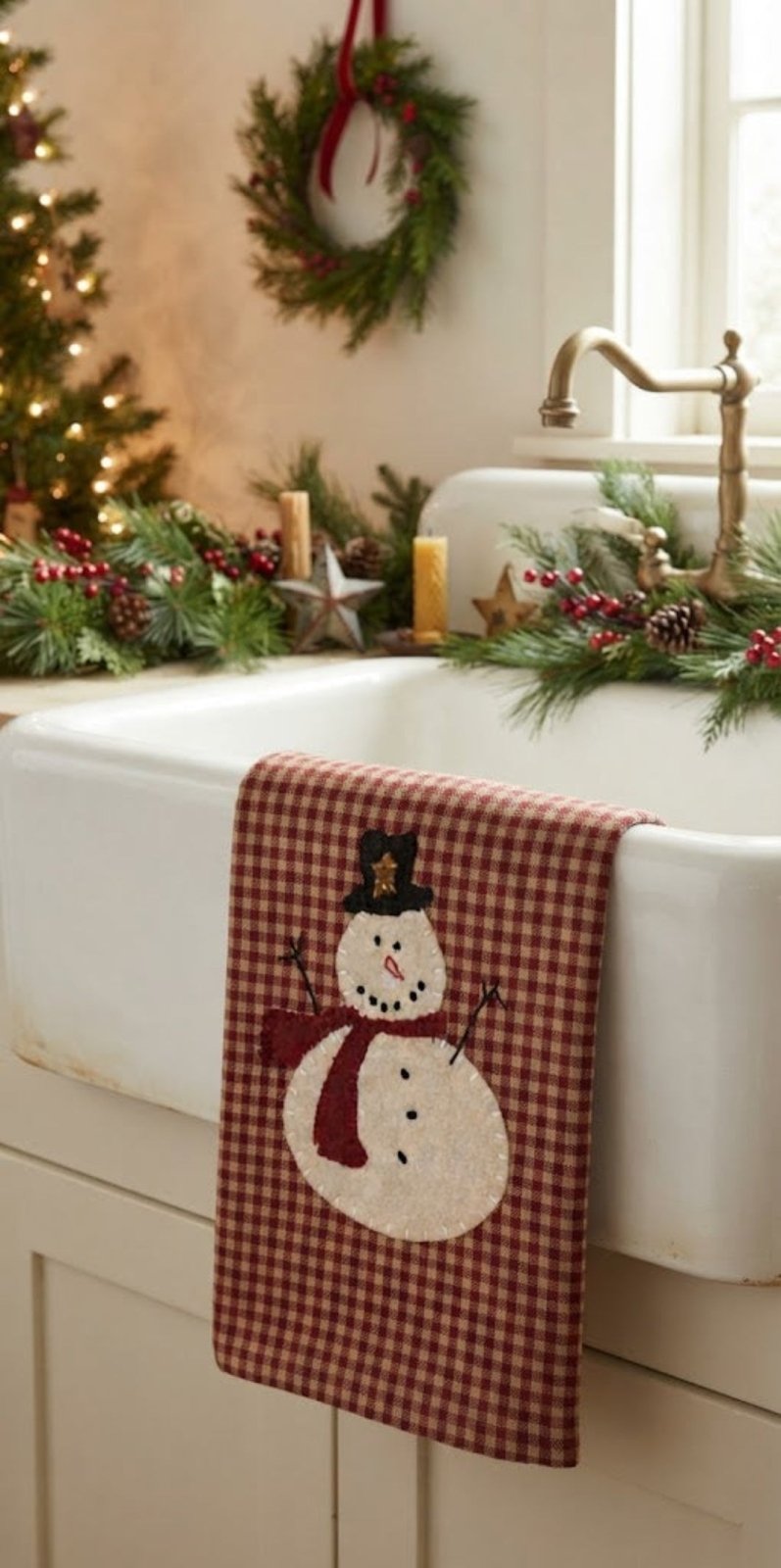 Farmhouse Christmas Snowberry Snowman Kitchen Towel - The Primitive Pineapple Collection