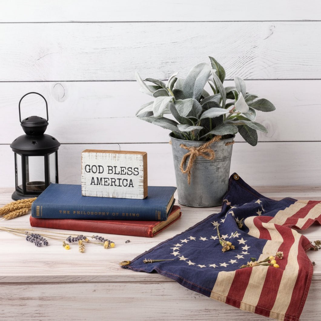 Primitive Americana God Bless America Block Sign - The Primitive Pineapple Collection