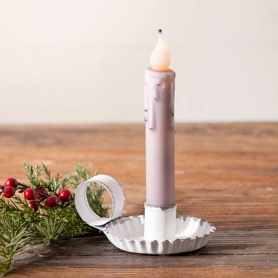 Primitive Colonial Chamberstick Taper Candle Holder Rustic White - The Primitive Pineapple Collection