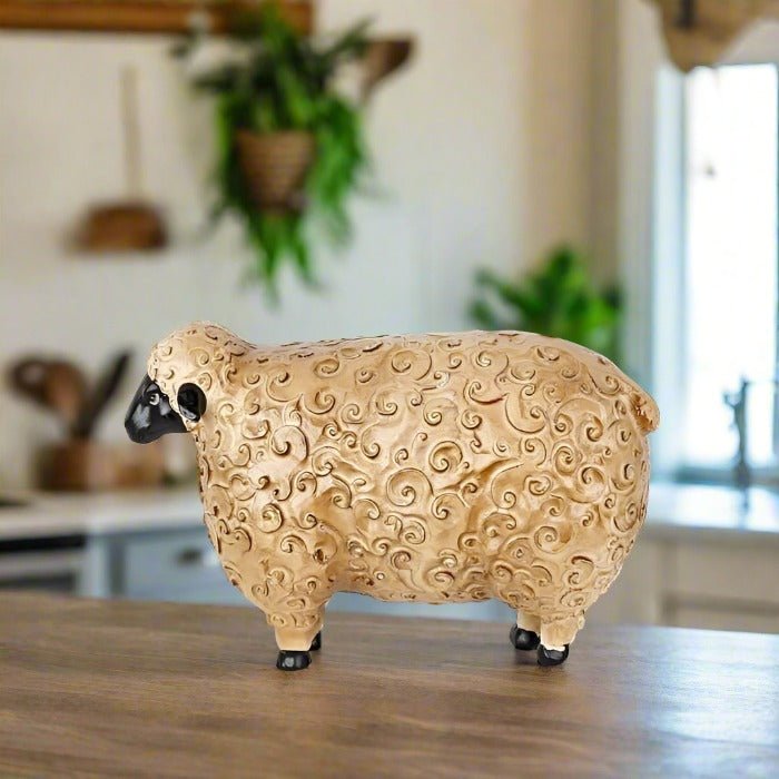 Primitive Country Vintage Look 5" Resin Sheep Figurine - The Primitive Pineapple Collection