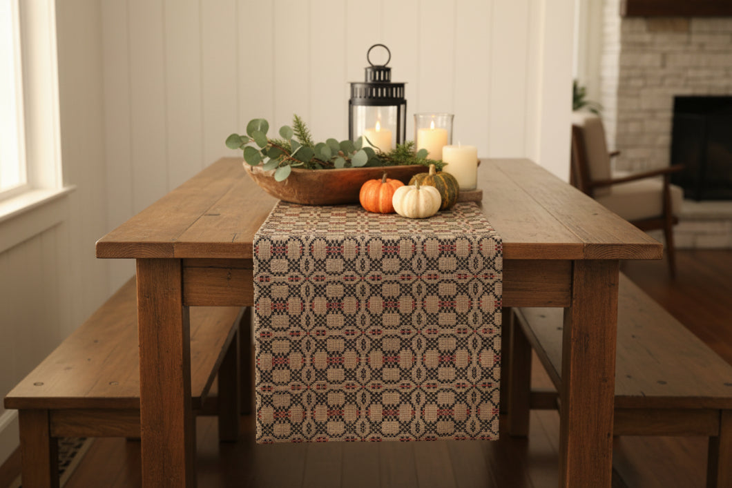 Primitive Colonial Farmhouse Kendall Jacquard Black Table Runner 36" - The Primitive Pineapple Collection