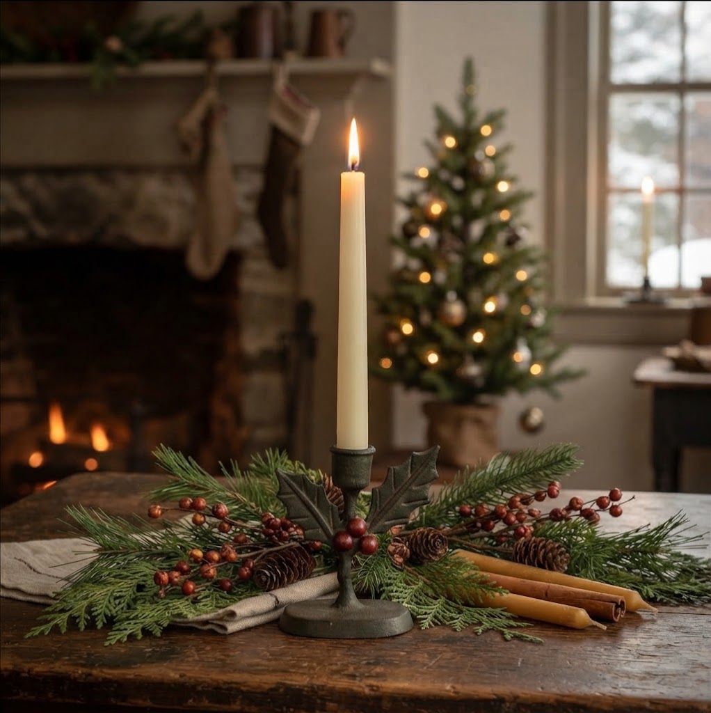 Ragon House Holly and Berries Taper Candle Holder, 5.5"