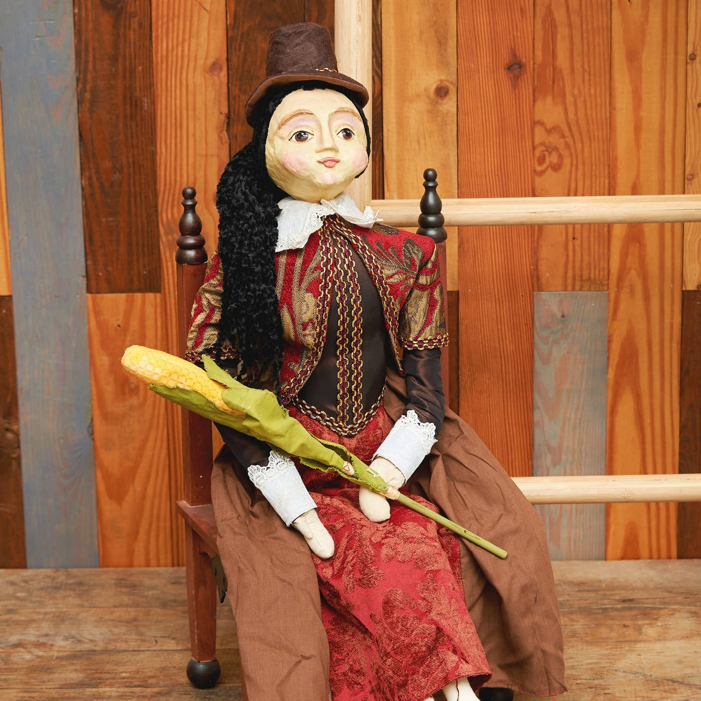 Folk Art Thanksgiving Gathered Traditions Pocahontas Thanksgiving Florence Lea Art Doll - The Primitive Pineapple Collection