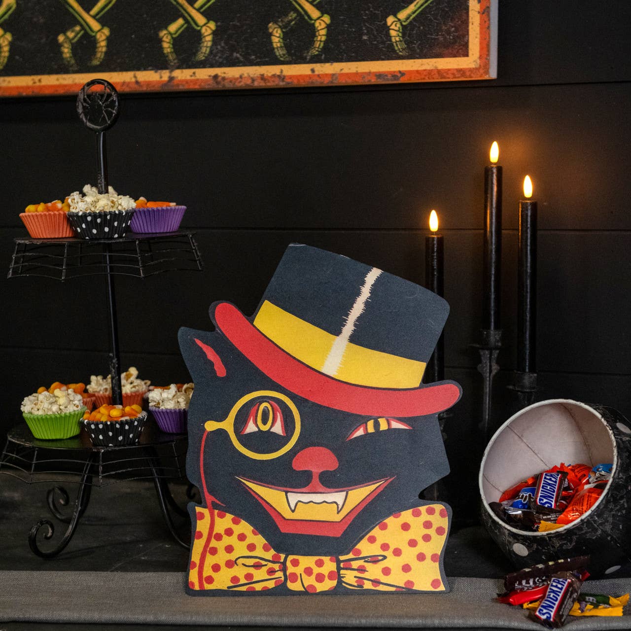 Primitive Ragon House Halloween Retro Vintage Top Hat Cat Dummy Board/ Sign