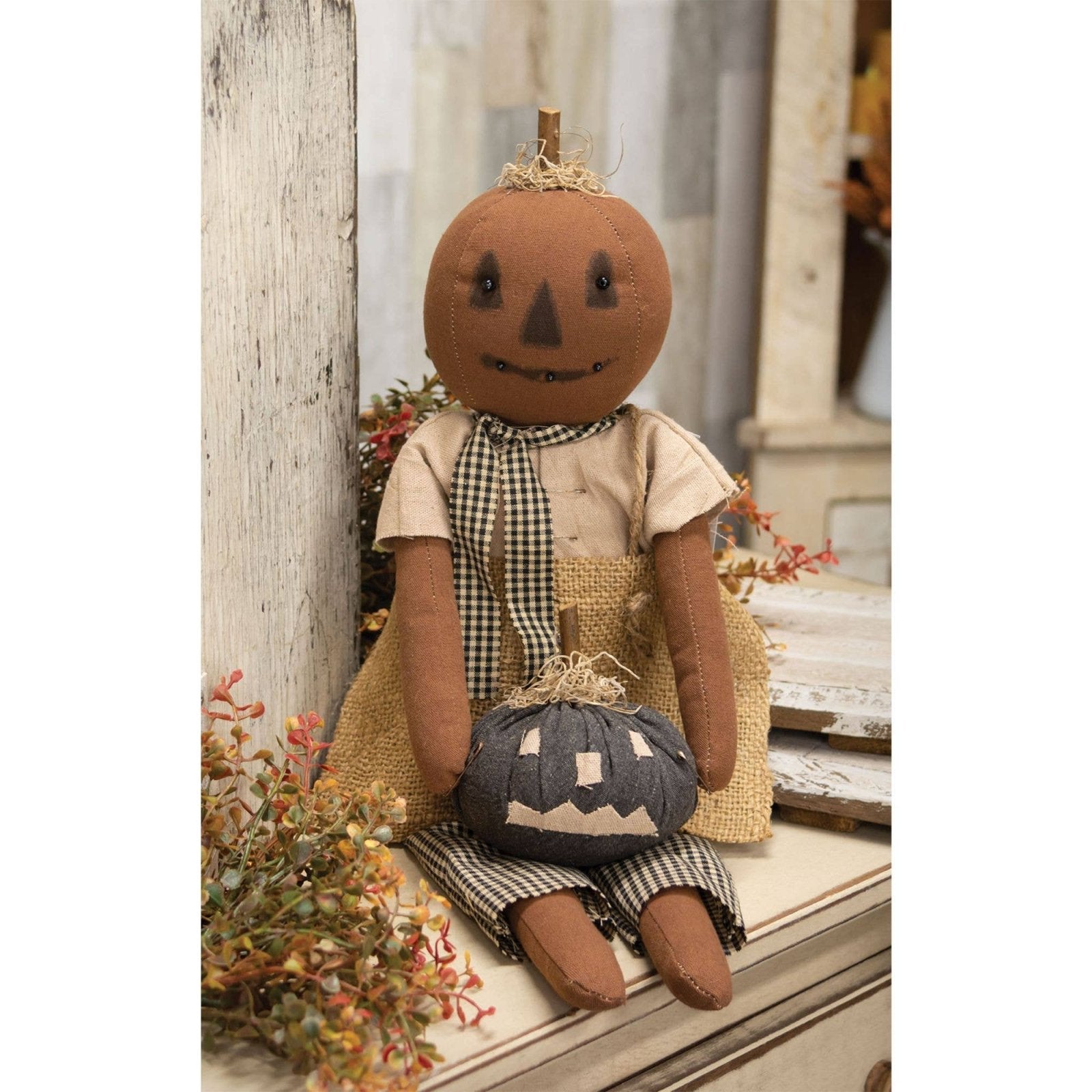 Primitive Pumpkin Girl Doll With Black Jack O Lantern 23" - The Primitive Pineapple Collection