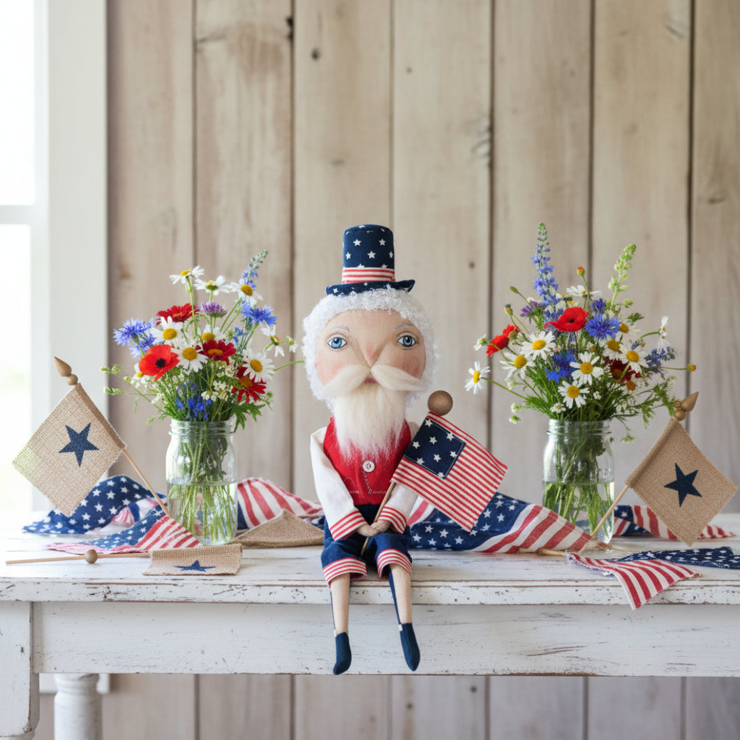 Primitive Folk art Americana Patriotic Samuel Liberty Doll Joe Spencer 15" - The Primitive Pineapple Collection