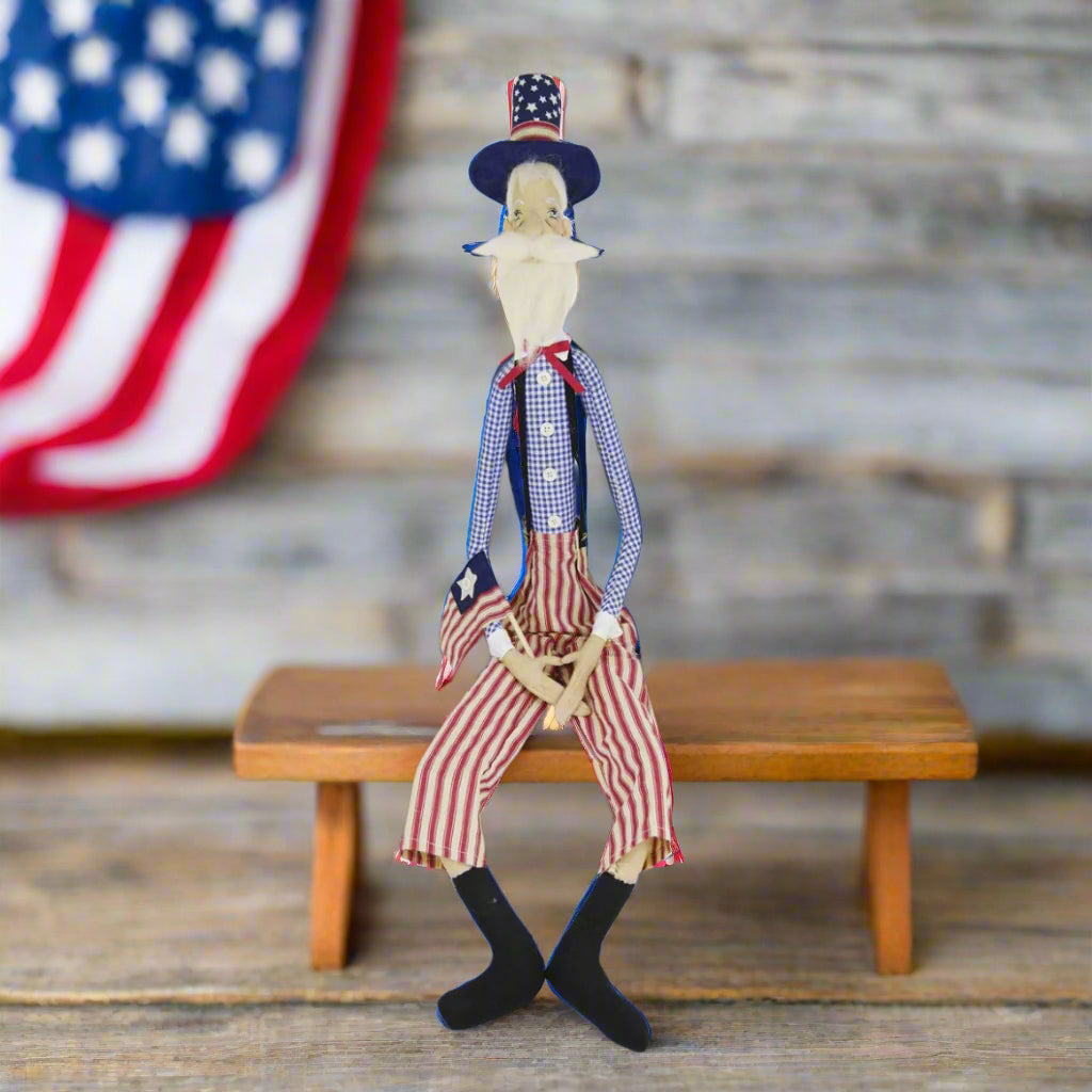 Freedom Sam Patriotic Art Doll by Joe Spencer | 43-inch Americana Decor - The Primitive Pineapple Collection